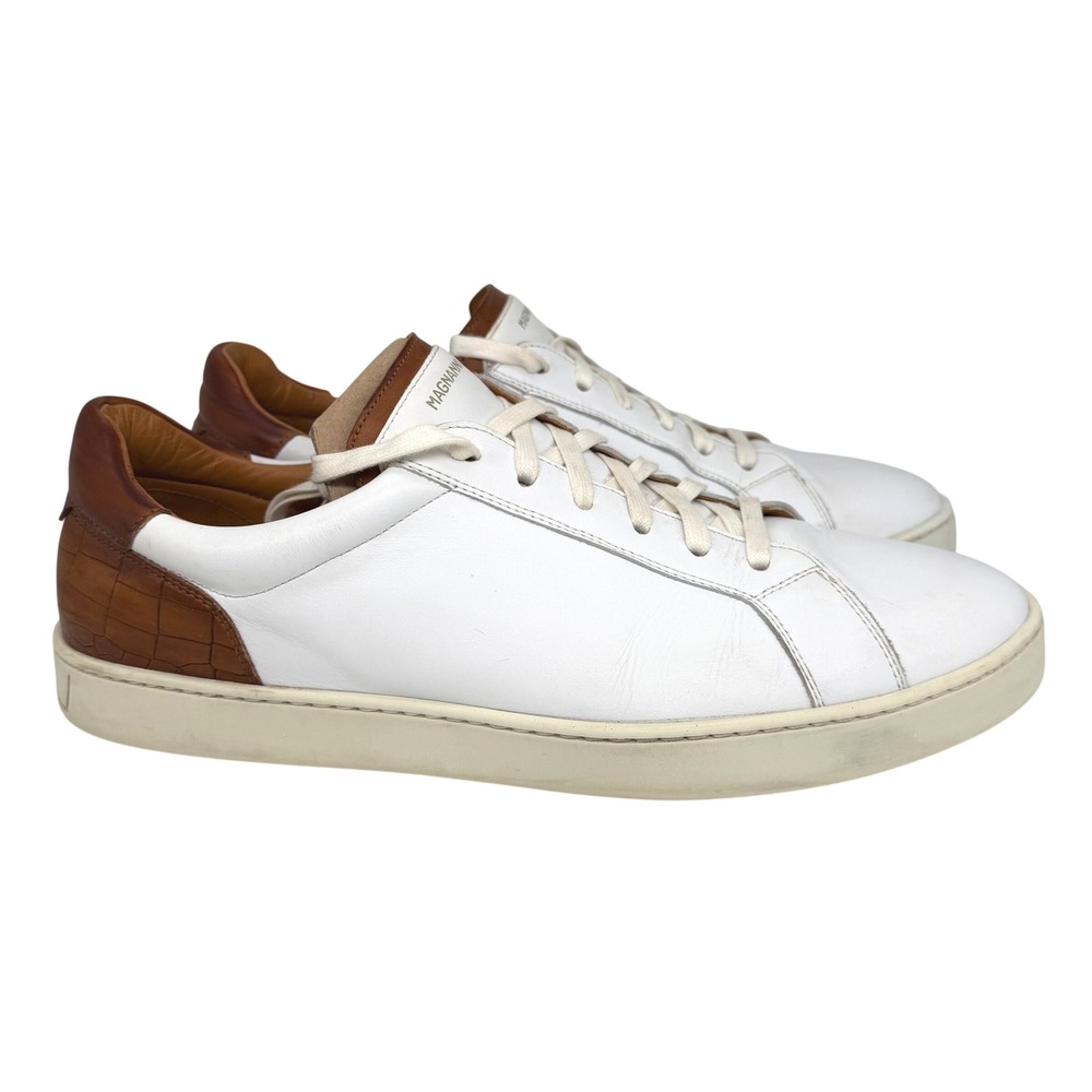 Magnanni Mens 21486 White Leather Brown Croc Embossed Sneaker Size 12 Luxury